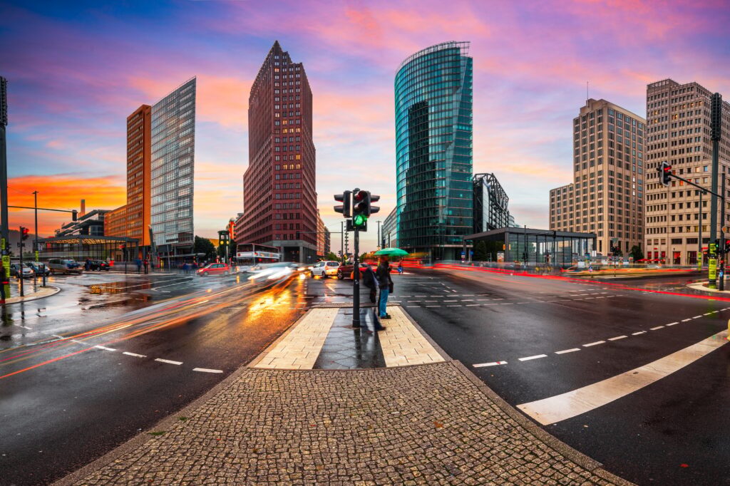 Berlin, Germany city skyline at the Potsdamer Platz Financial District
