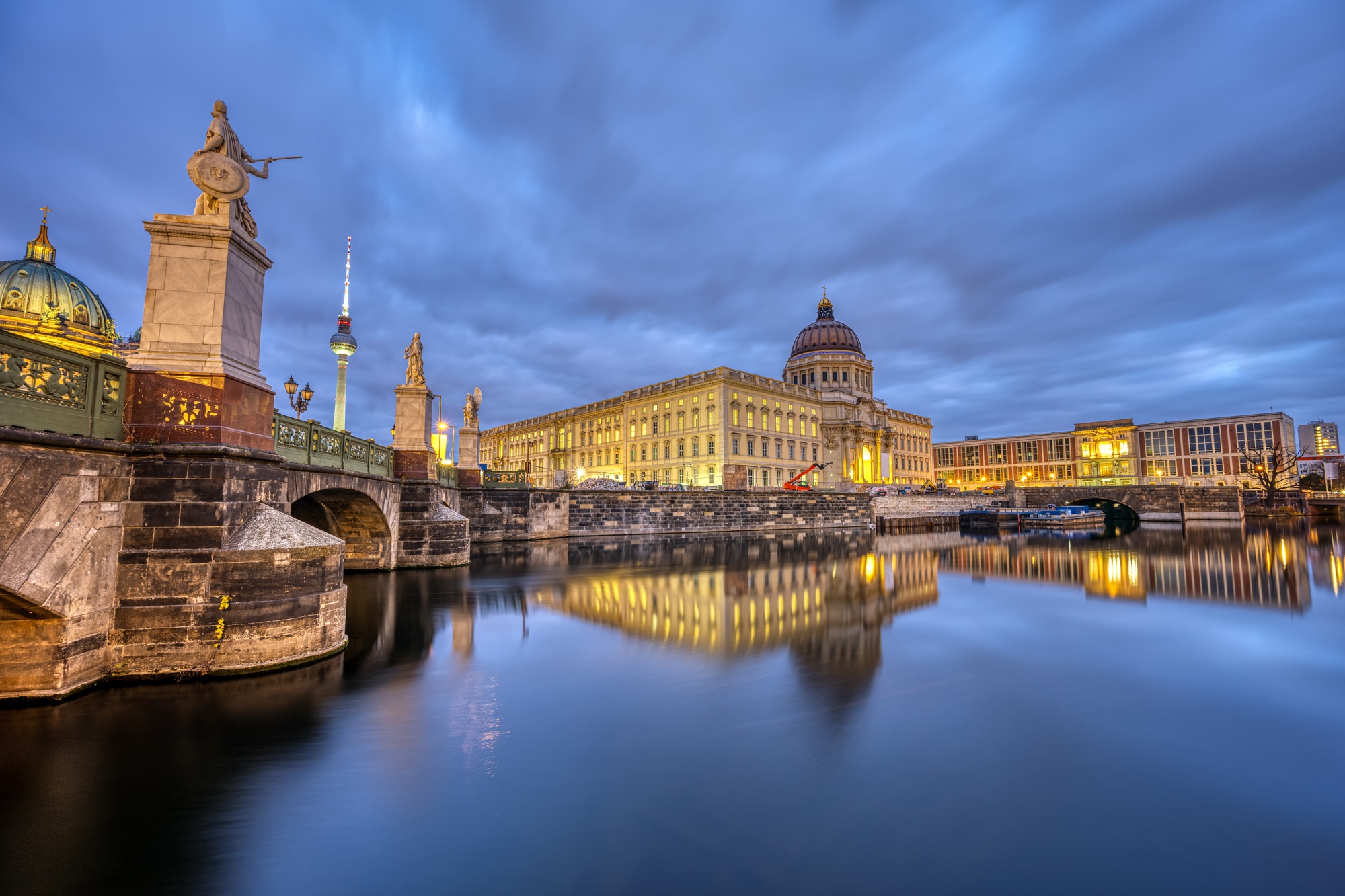 The reconstructed Berlin City Palace at twilight